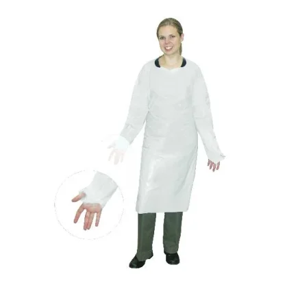 Cast Polyethylene (CPE) Gown with Thumbholes - White, Blue & Yellow - Image 5
