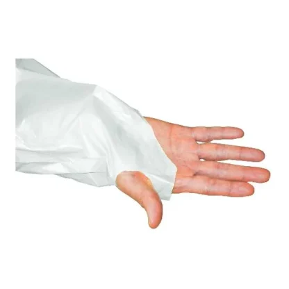 Cast Polyethylene (CPE) Gown with Thumbholes - White, Blue & Yellow - Image 6
