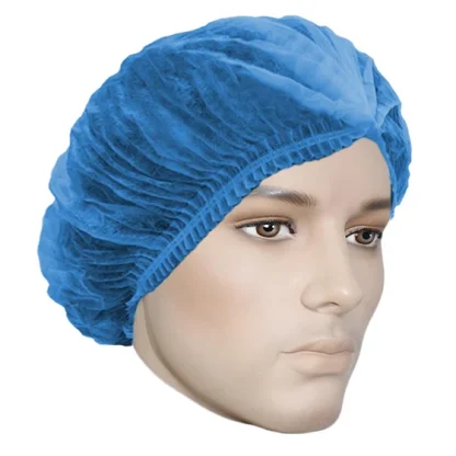 Polypropylene (PP) Pleated Bouffant Cap, 21", White & Blue - Image 2