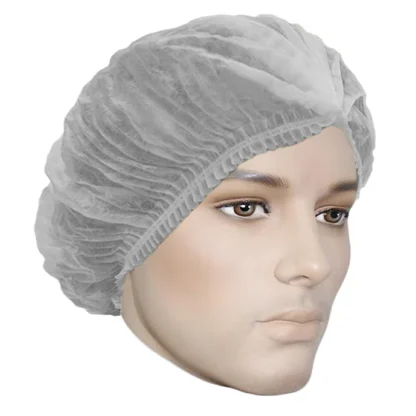 Polypropylene (PP) Pleated Bouffant Cap, 21", White & Blue